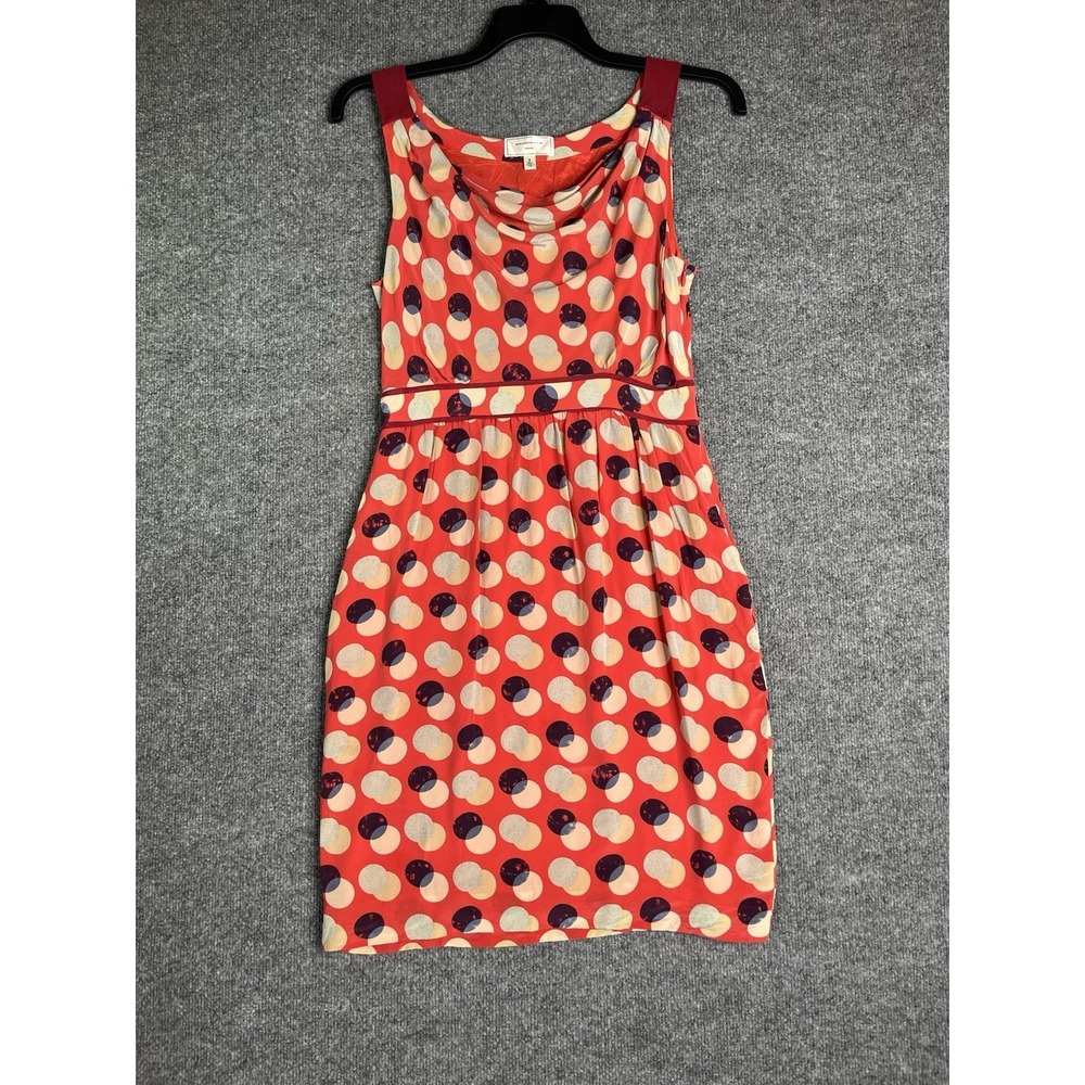 Moulinette Soeurs Red Print Silk Cowl Neck Lined Sleeveless Sheath Dress Size 8